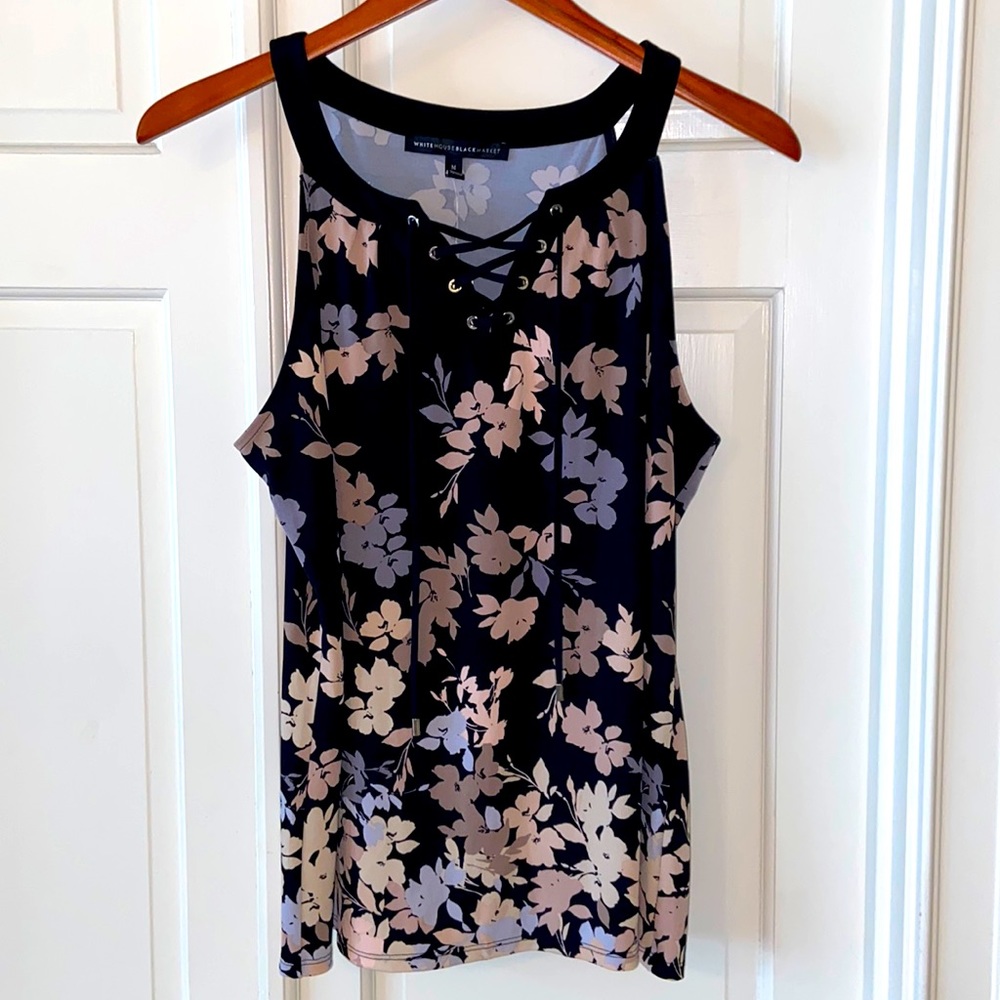 White House Black Market Sleeveless Lace-up Black with Dark Berry Shell
